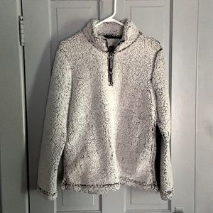 gray fuzzy quarter-zip sweater